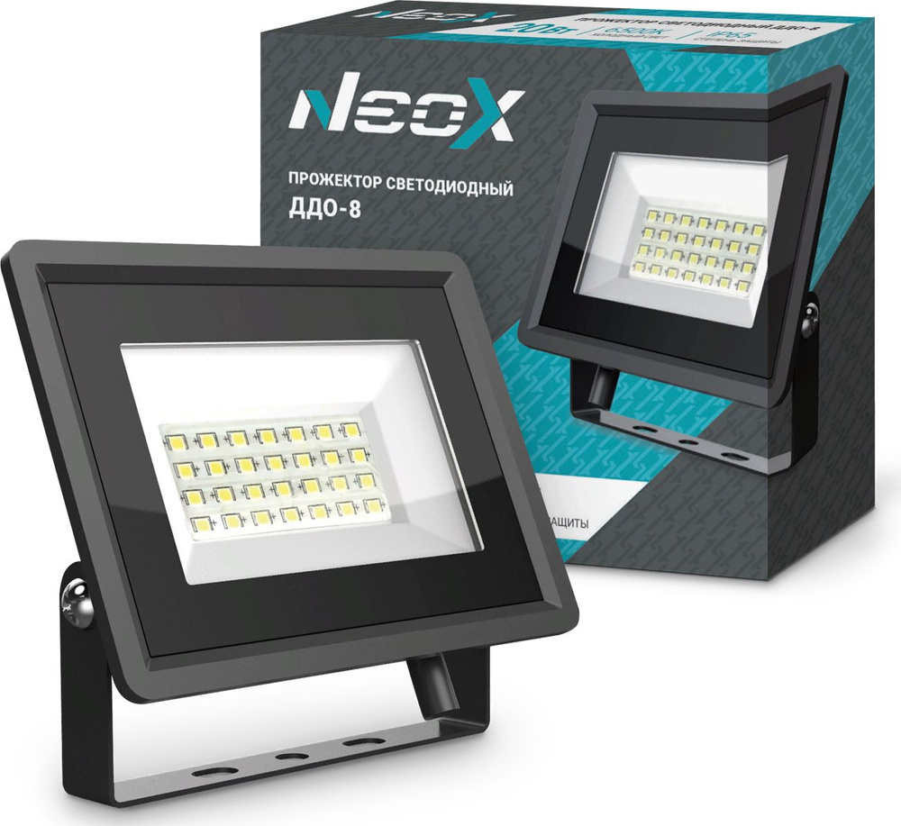 Прожектор светодиодный Neox / Неокс ДДО-8, 6500K IP65 20w 230В 2100Лм, размер 105x120x27мм, черный 4690612034010 #1