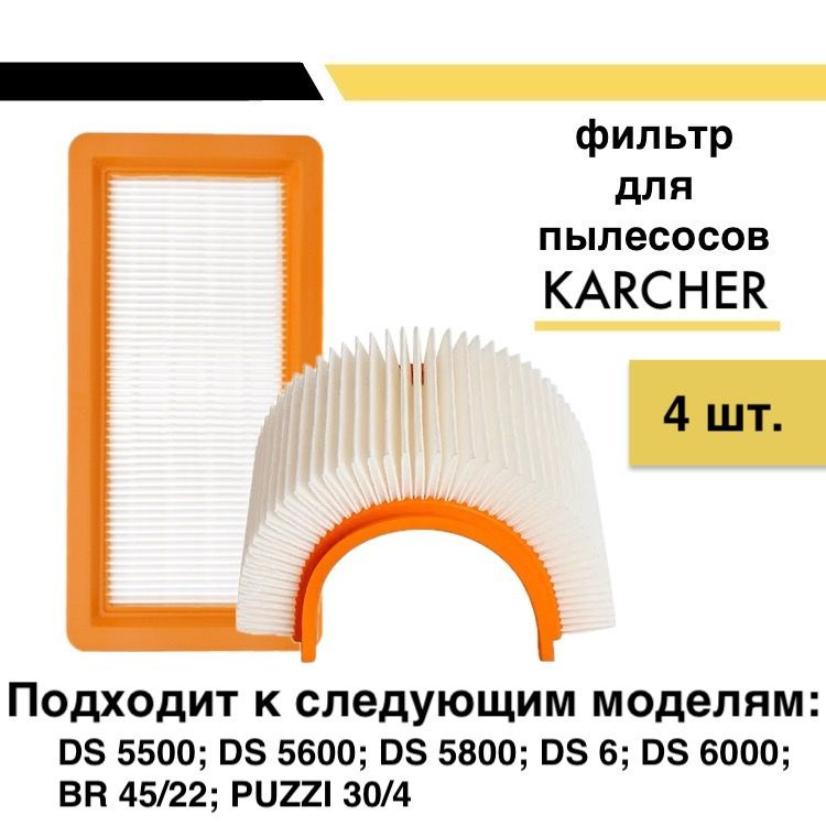 Набор фильтров (4 шт.) плоский складчатый для пылесосов Karcher DS5500, DS5600, DS5800, DS6000 (6.414-631.0) #1