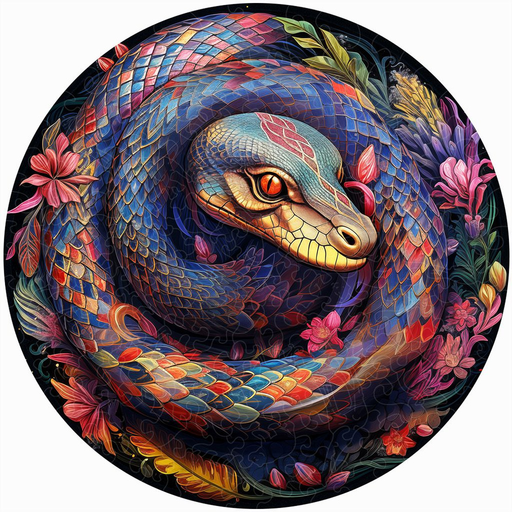Деревянный пазл "Мандала Змея" из коллекции с животными, 30х30см, 220 деталей / Фигурный / Подарок для #1