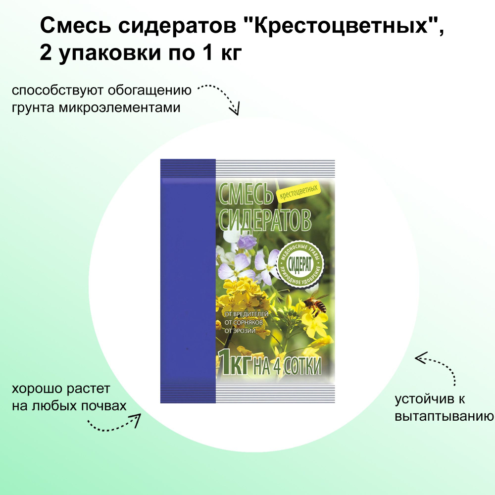 Смесь сидератов "Крестоцветных", 2 упаковки по 1 кг: растворяют минеральные включения почвы и переводят #1