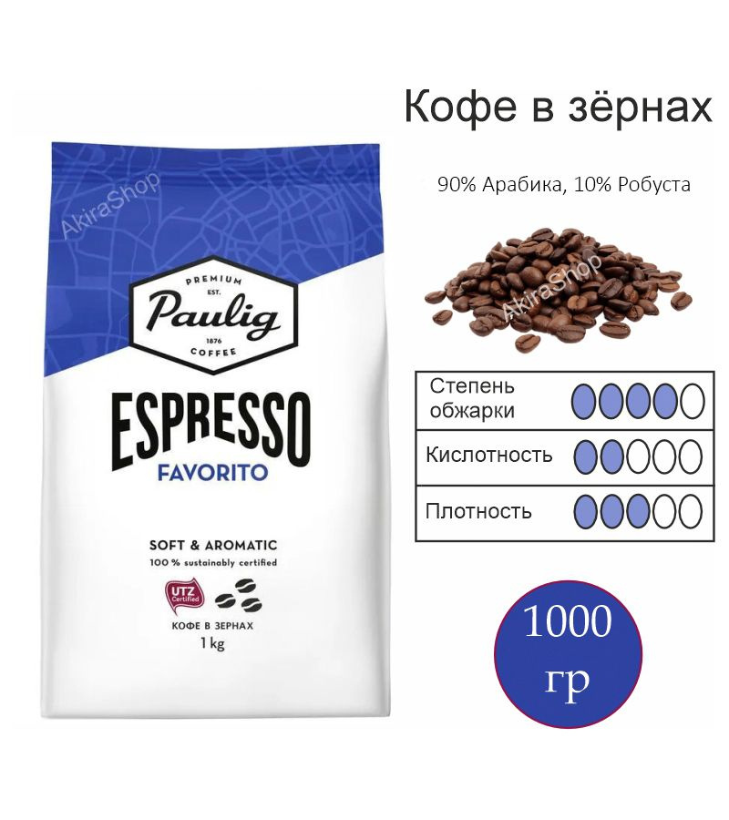 Кофе в зернах 1 кг. Paulig Espresso Favorito (Паулиг Эспрессо Фаворито), арабика, робуста, Финские товары #1