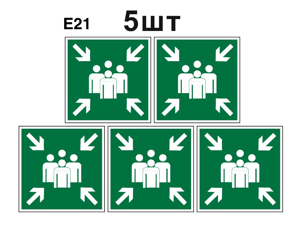 Несветящийся, эвакуационный знак E21 Пункт (место) сбора (самоклеящаяся ПВХ плёнка, 200*200*0,1 мм, 5 #1