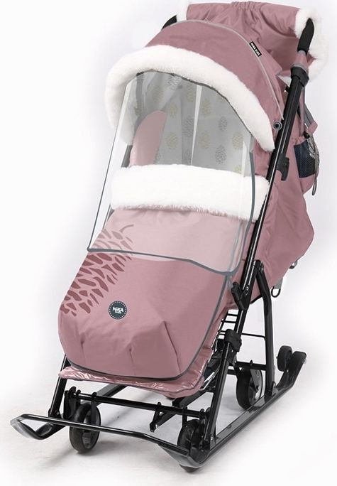 Санки-коляска Nika / Ника НД7-5К комбинированная с перекидной ручкой и колесами, с шишкой пыльно-розовый #1