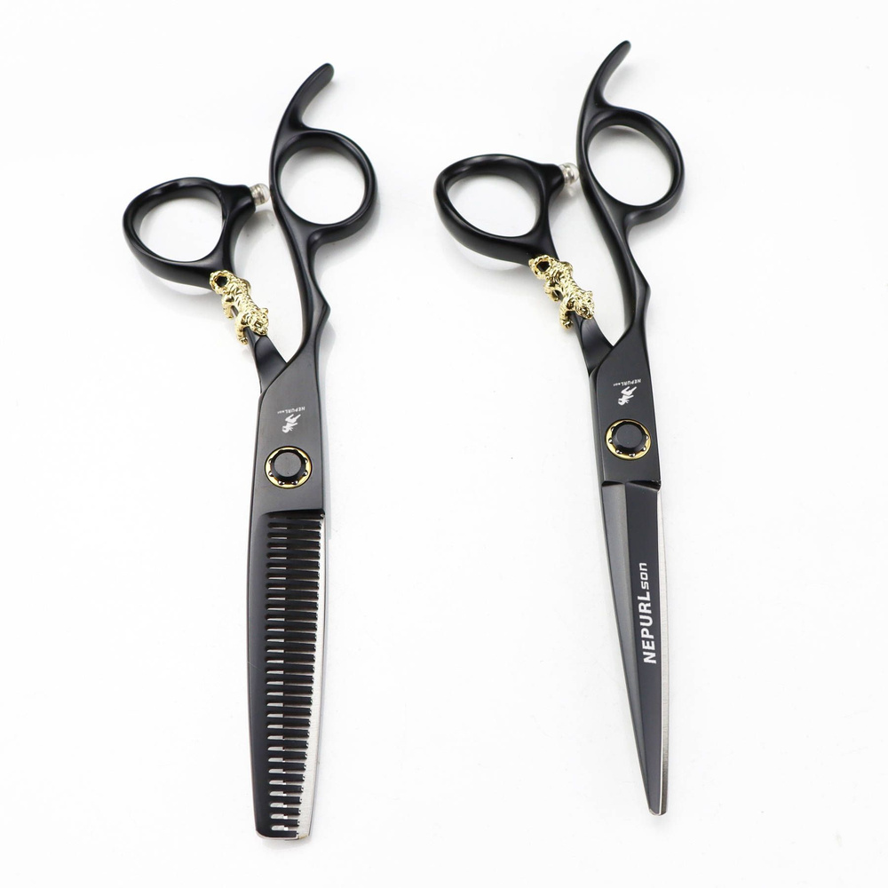 Набор для ЛЕВШЕЙ парикмахерских профессиональных ножниц для филировки и стрижки. Размер 6.  #1