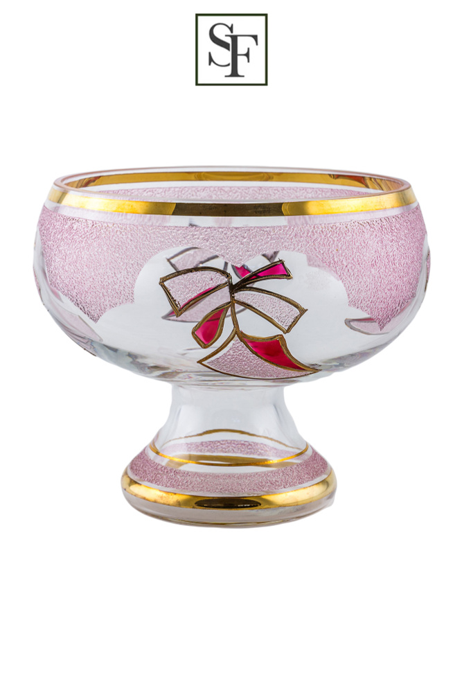 Конфетница на ножке 21 см BOHEMIA "Лист розовый", богемское стекло, Чехия  #1