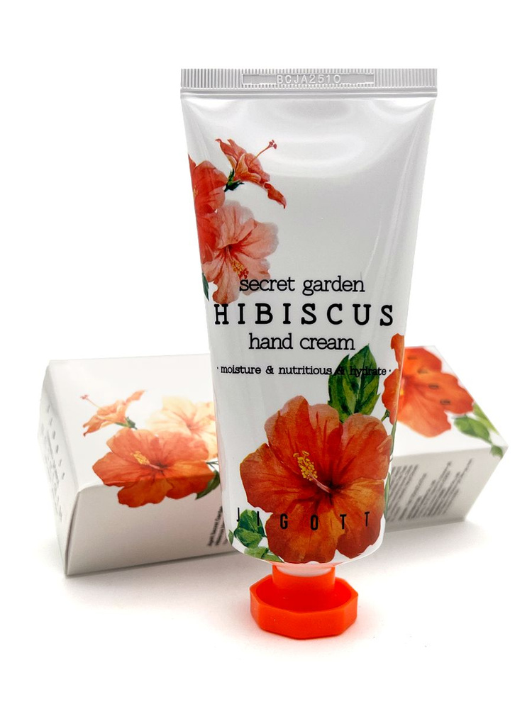 Jigott Крем для рук корейский увлажняющий, с экстрактом Гибискуса Secret Garden Hibiscus Hand Cream, #1