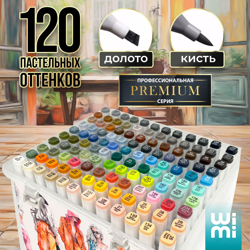 Маркеры для скетчинга набор 120 цветов WiMi, двусторонние спиртовые кисти  #1