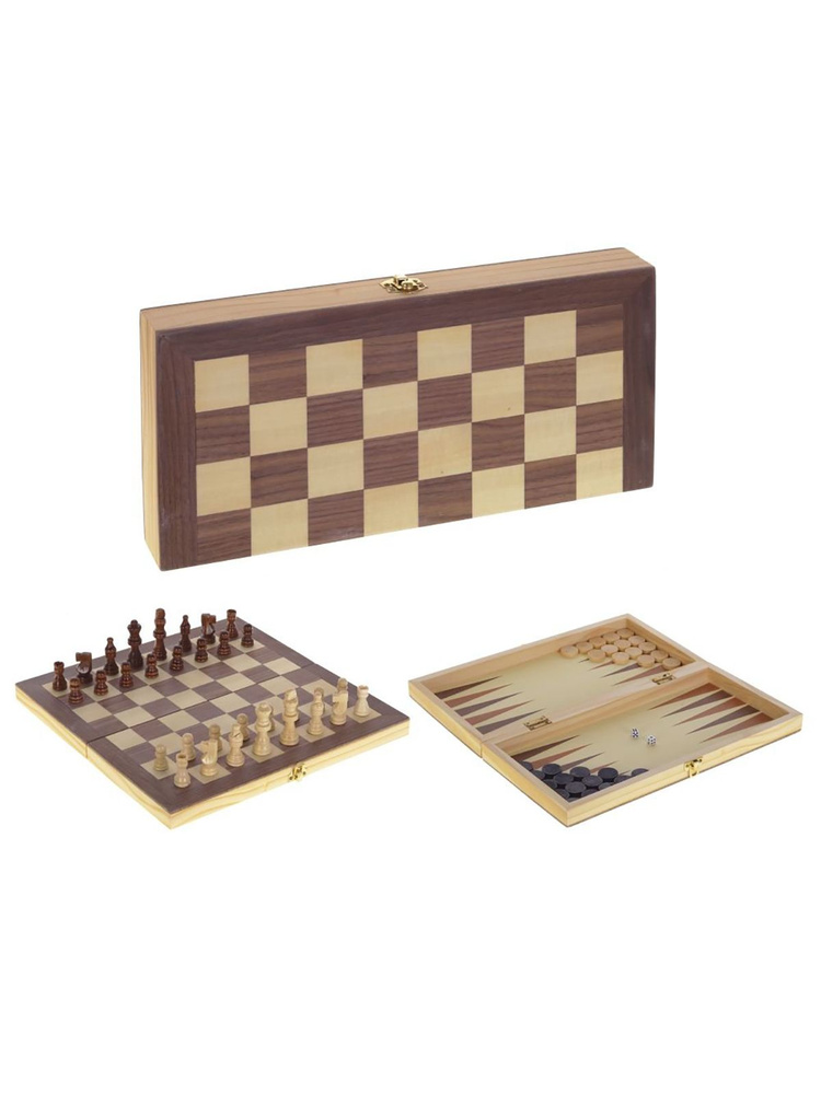 Шахматы шашки нарды 3 в 1 Remecoclub деревянные 34,5x18x4,5 см #1