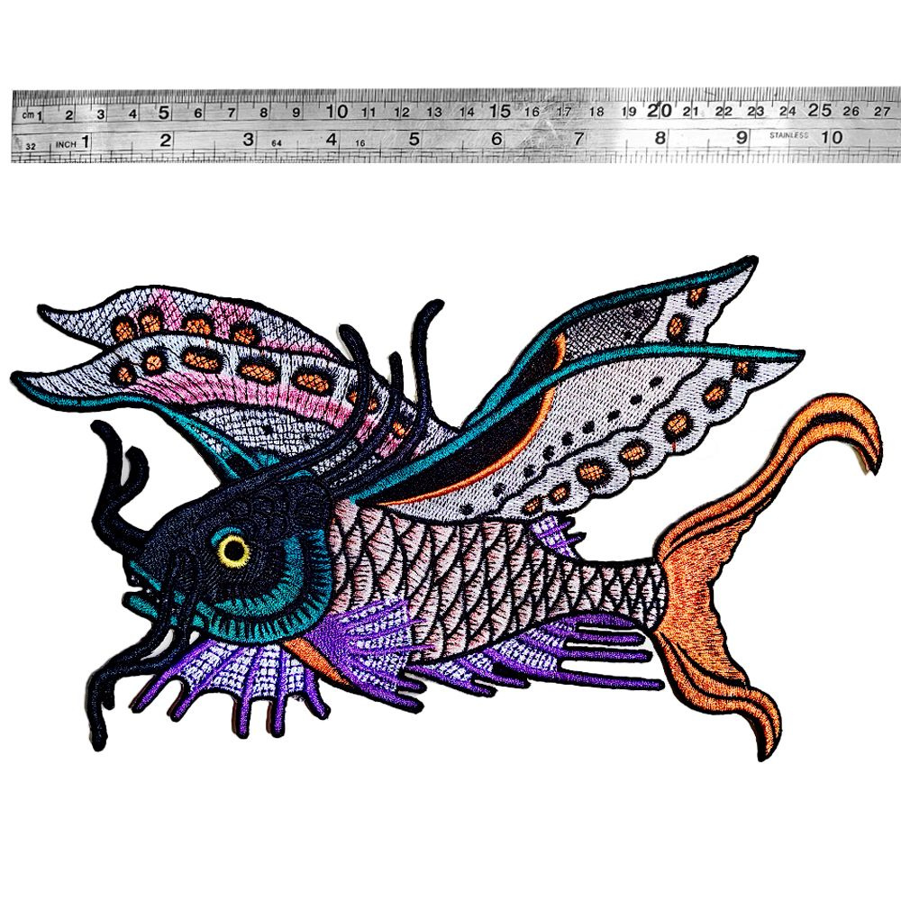 Нашивка-термоаппликация "Летучая рыба" 27х15см на спину куртки, худи ...