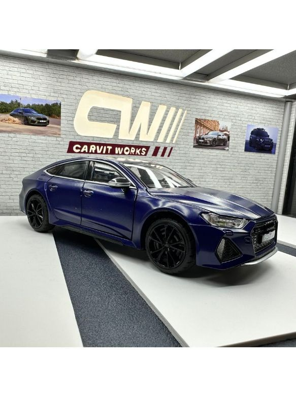 Машинка металлическая Ауди Audi RS7 синяя, масштаб 1:24, длина 21 см., свет и звук, открываются двери, #1