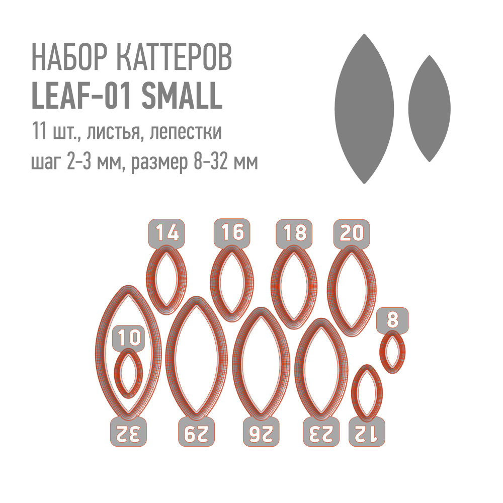 Набор пластиковых каттеров LEAF-01 Small (Листья и лепестки, набор малых форм) для металлической и полимерной #1