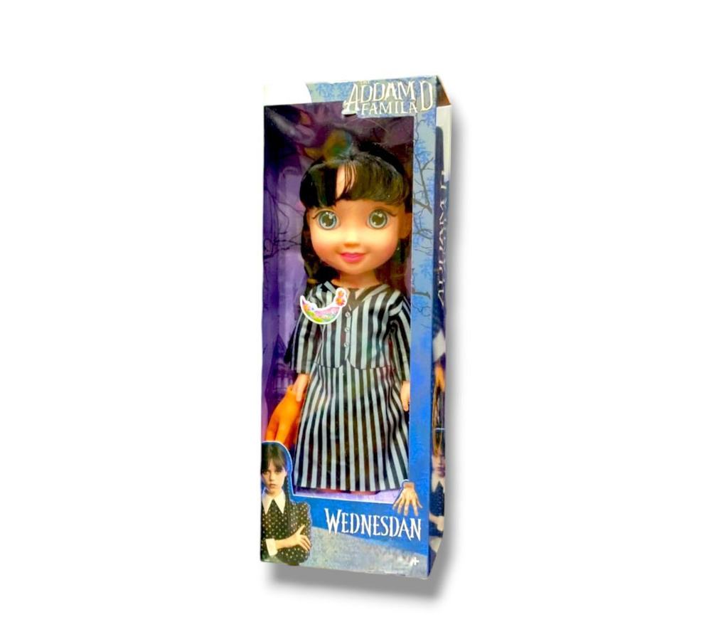 Кукла Уэнсдэй и рука(вещь) в комплекте 30 см из к/ф в полосатом платьице  #1