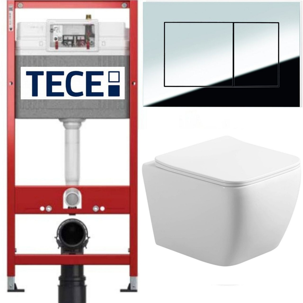 Комплект: Инсталляция TECE base 9400412 с безободковым подвесным унитазом Roxen Cube 530135-01, сиденье #1