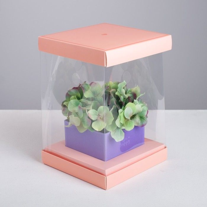 Коробка для цветов Дарите Счастье с вазой и PVC окнами, складная, "С Любовью", 16х23х16 см  #1