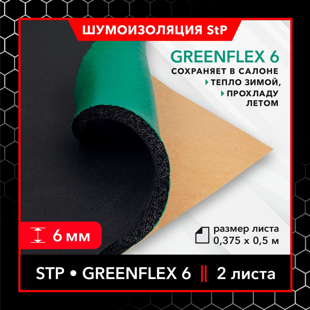 Теплоизоляционный звукопоглощающий материал StP GreenFlex 6 MINI (2 листа) / Теплоизоляция для автомобиля #1