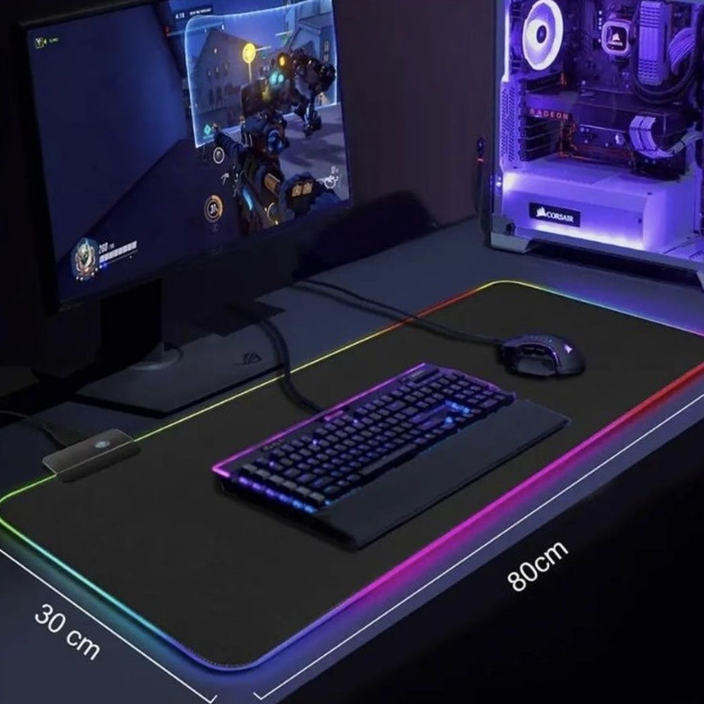 Большой игровой компьютерный коврик с RGB-подсветкой для мыши размером 80 на 30 см.  #1