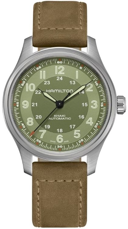 Швейцарские механические наручные мужские часы Hamilton Khaki Field H70545560 на браслете из кожи, с #1