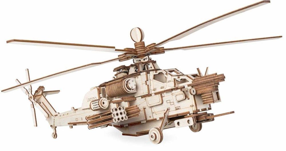 Вертолет Ночной охотник. Деревянный конструктор для мальчиков, детей и взрослых, сборная модель Lemmo #1