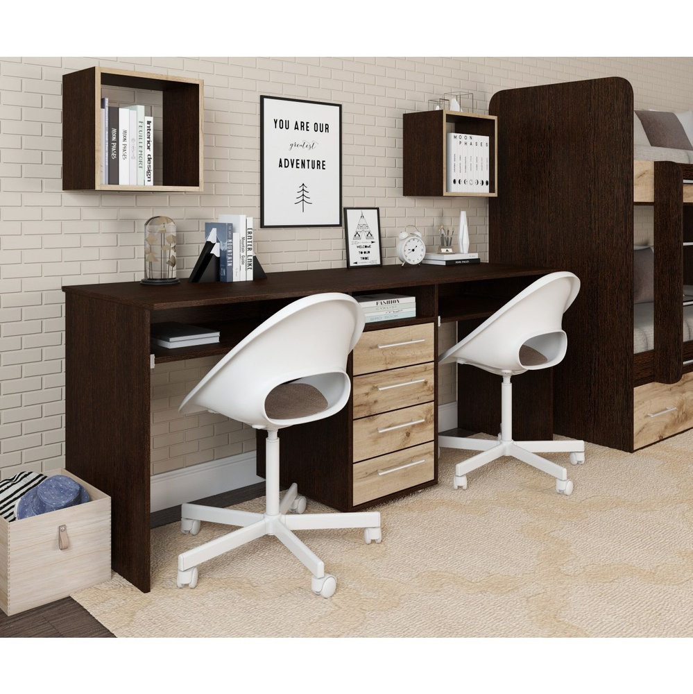 Письменный стол для двоих Есэндвич Лаворо, 180x60х75 см (Венге/Дуб вотан)  #1