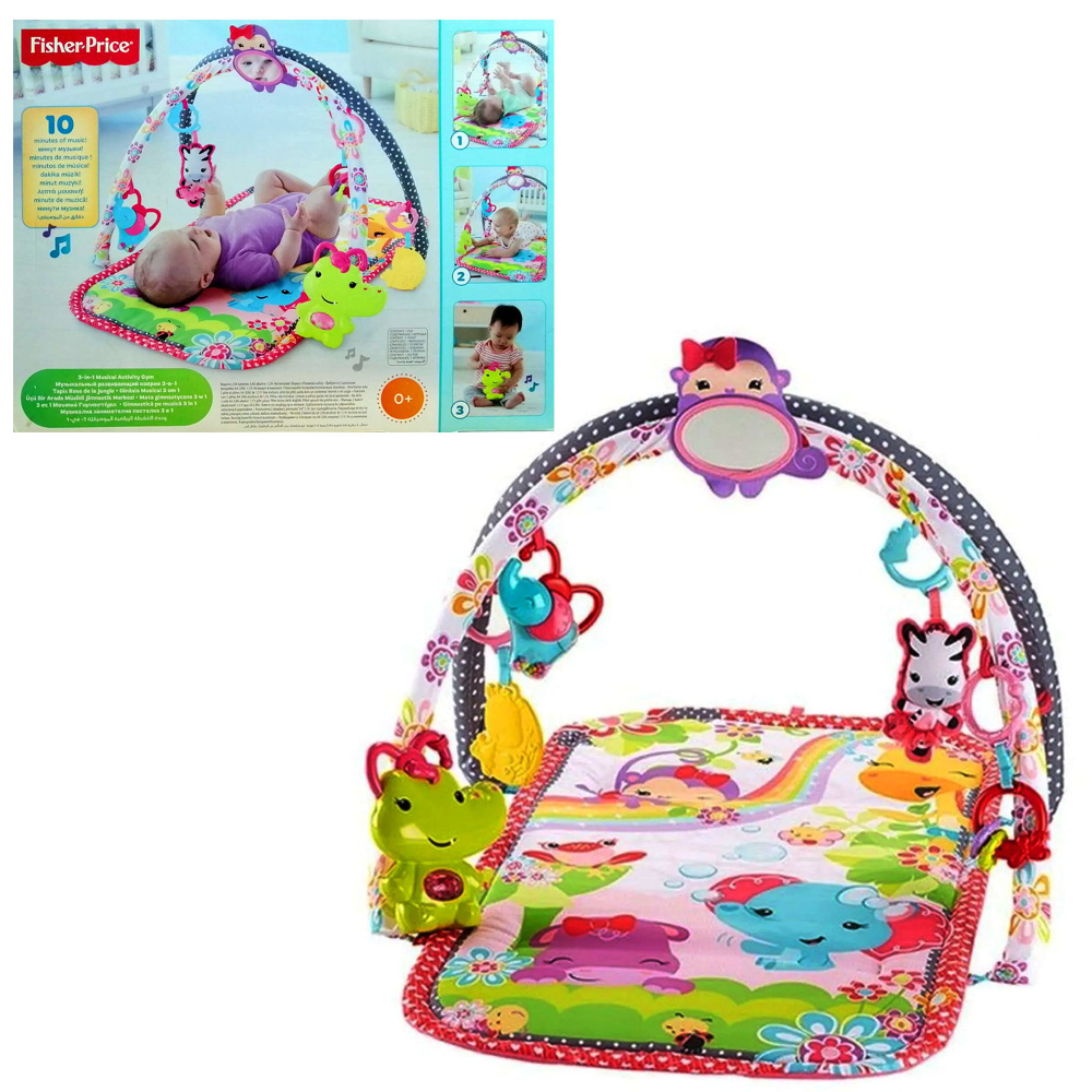 Коврик развивающий музыкальный 3 в 1 для девочек Розовые джунгли Fisher-Price  #1