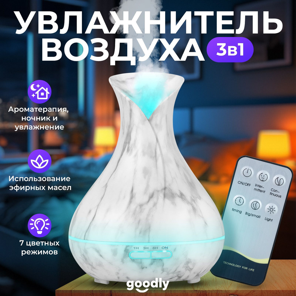 Ультразвуковой арома увлажнитель воздуха Goodly Aromatherapy "Цветок" с пультом управления, 7 цветов #1