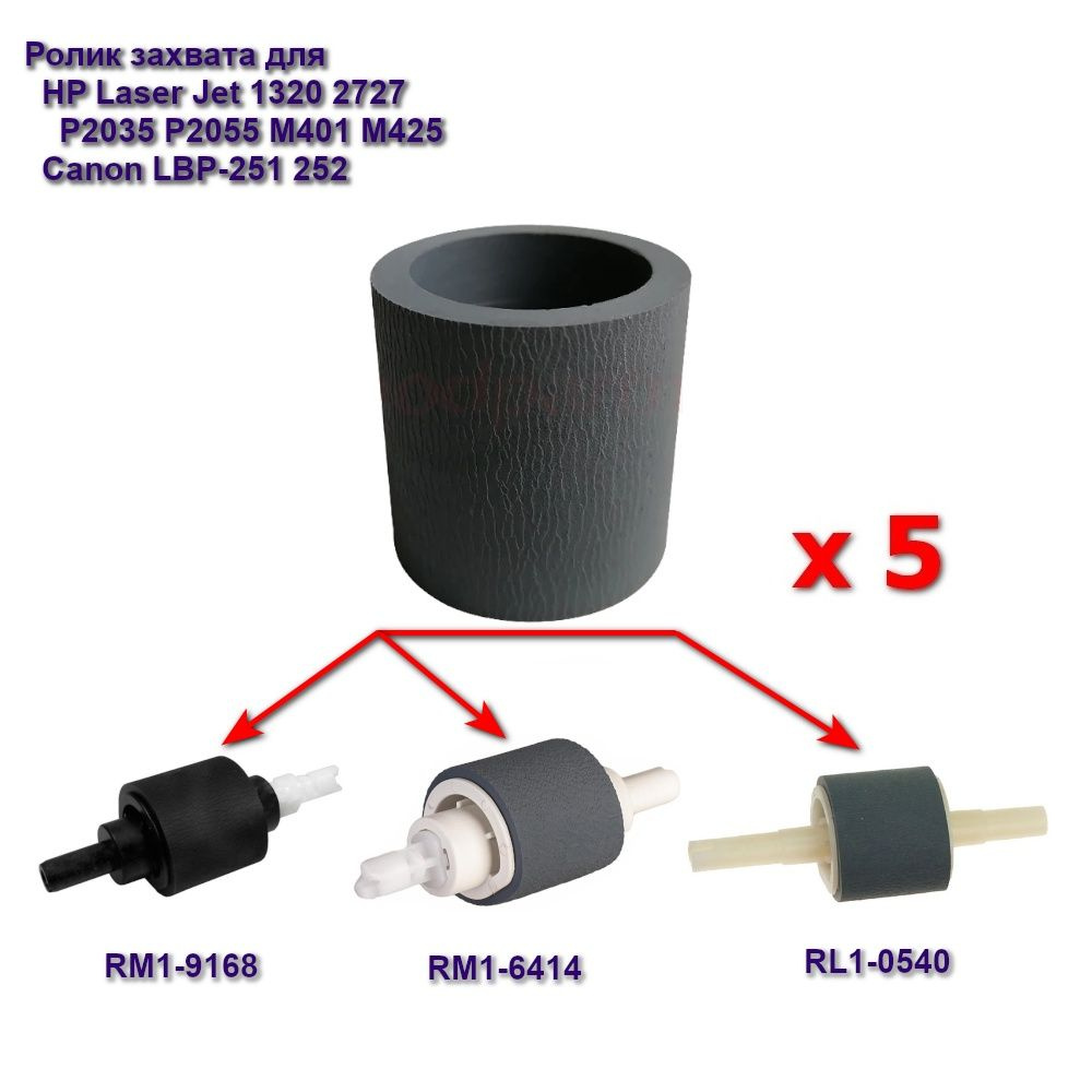 RM1-9168 / RM1-6414 / RL1-0540 Ролик захвата (резинка) комплект 5 шт для HP 1320 2727 P2035 P2055 M401 #1