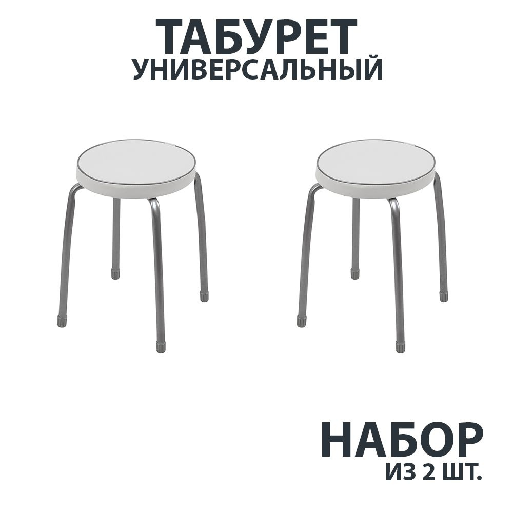 Комплект мягких табуретов для кухни Nika "Фабрик", набор 2шт., Светло-серый, Круглое сиденье  #1