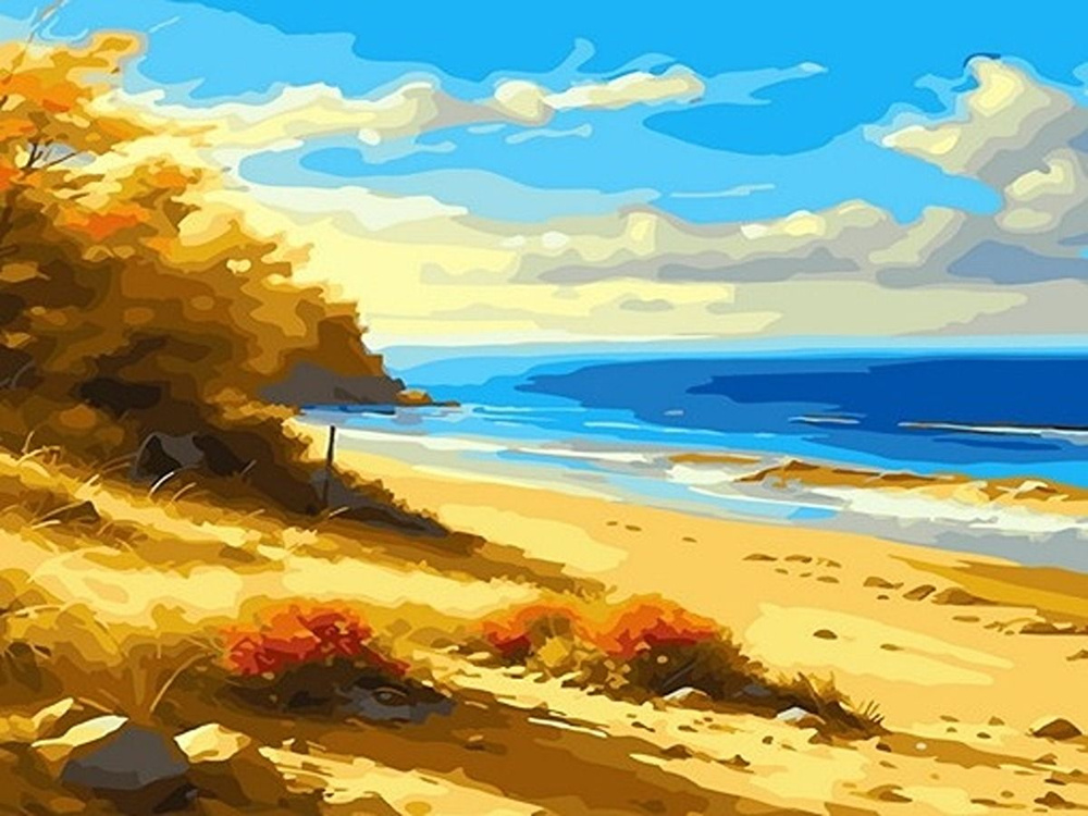 Картина по номерам 40*50 см "Золотая осень у океана" #1