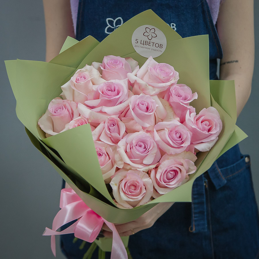 Букет из 15 нежно-розовых роз 60 см #1