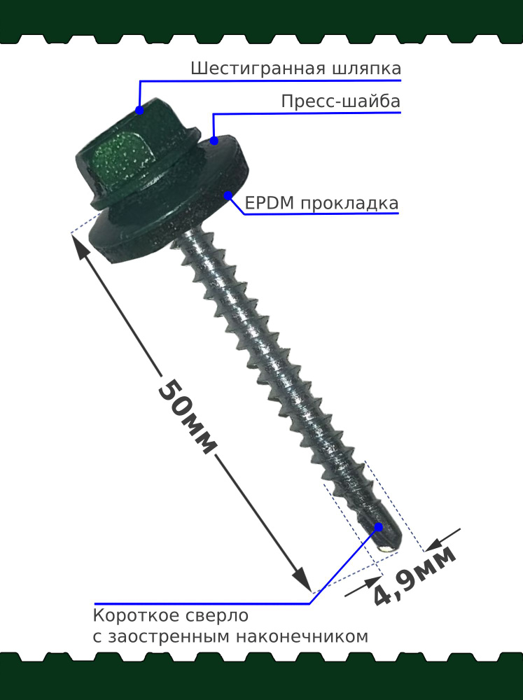 Саморез кровельный SP RAL 6005 4.8х50 #1