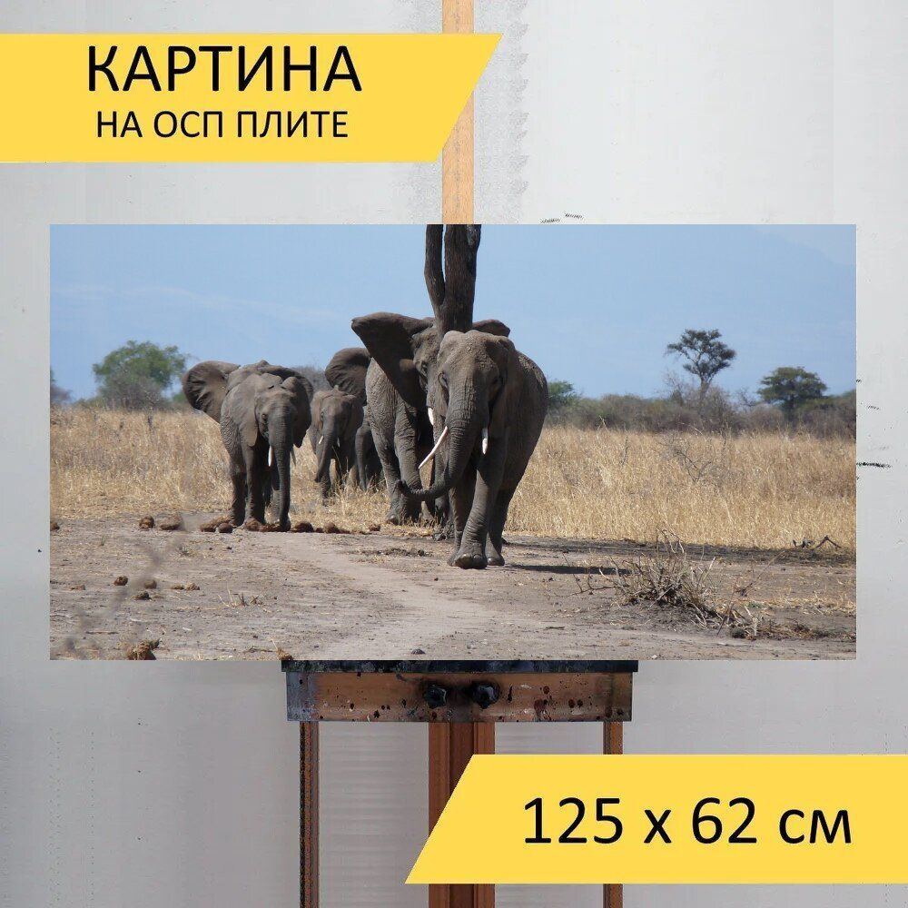 LotsPrints Картина "Слоны, сафари, танзания 97", 125  х 62 см #1