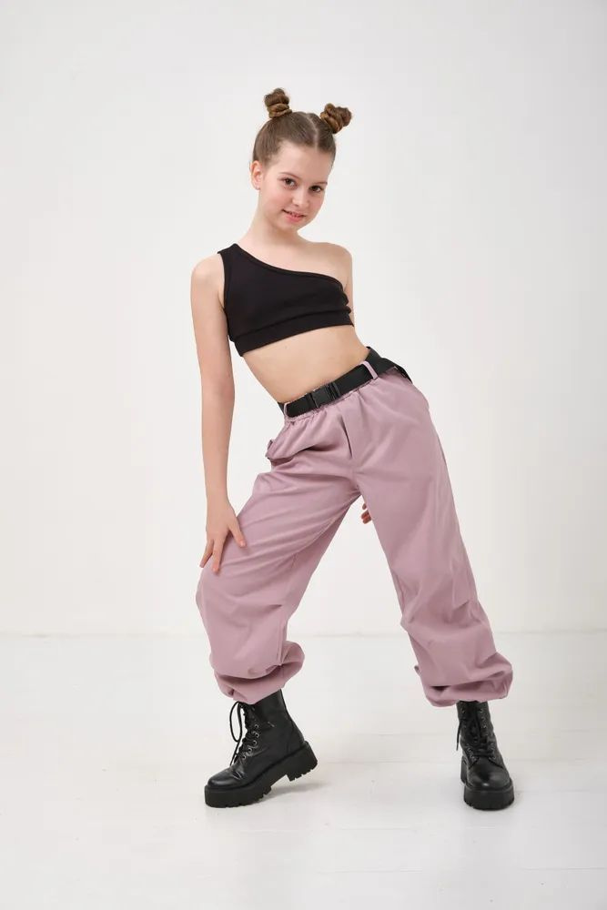 брюки карго оверсайз для девочки , трубы, джинсы прямые, цвет светло-розовый