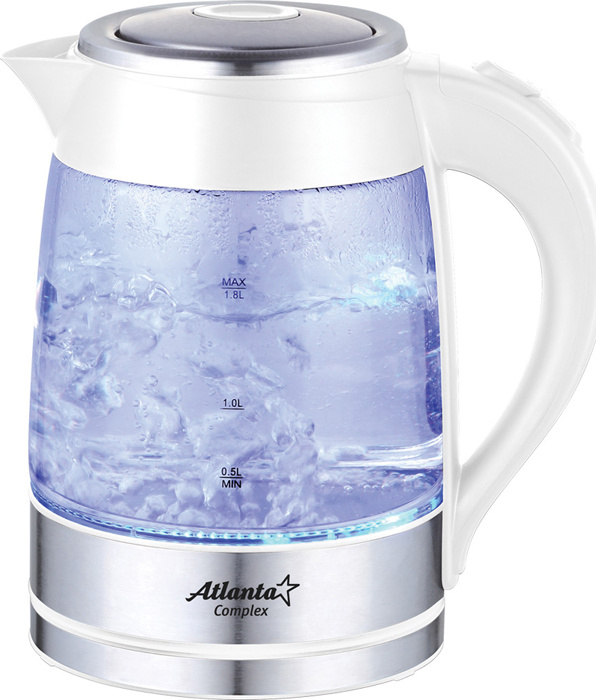 Электрический чайник Atlanta ATH-2462 (white), 1,8 л, стеклянный, внутренняя подсветка, дисковый ТЭН, #1