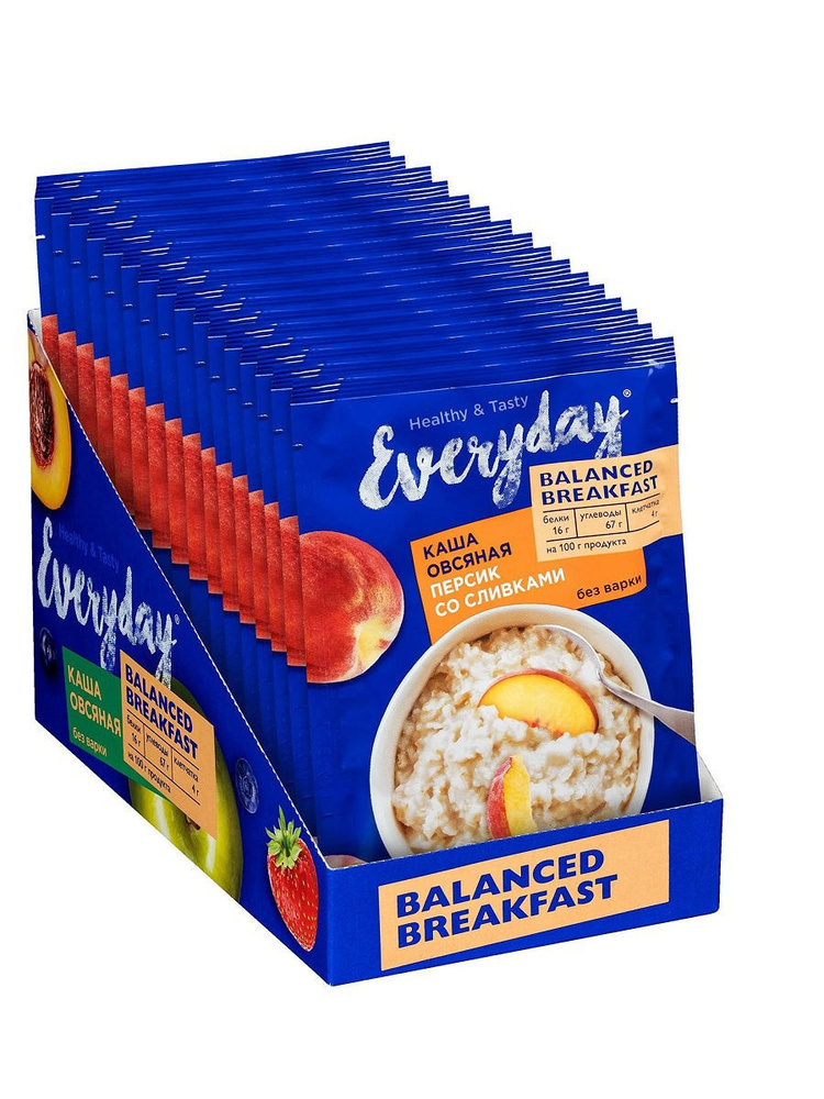 Каша овсяная Everyday Balanced Breakfast "Персик со сливками" 40 гр., шоубокс 15 шт.  #1