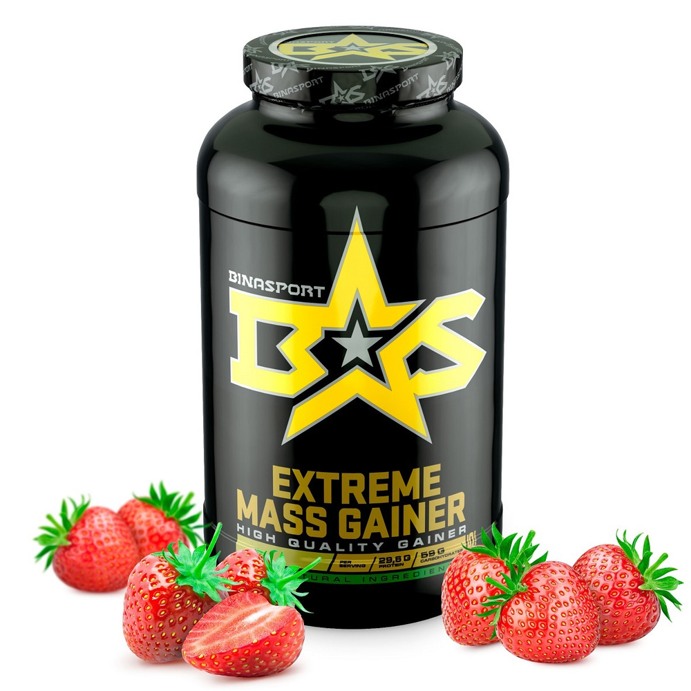 Гейнер для набора массы 1500 г со вкусом клубники Binasport Экстрим Масс "EXTREME MASS GAINER"  #1