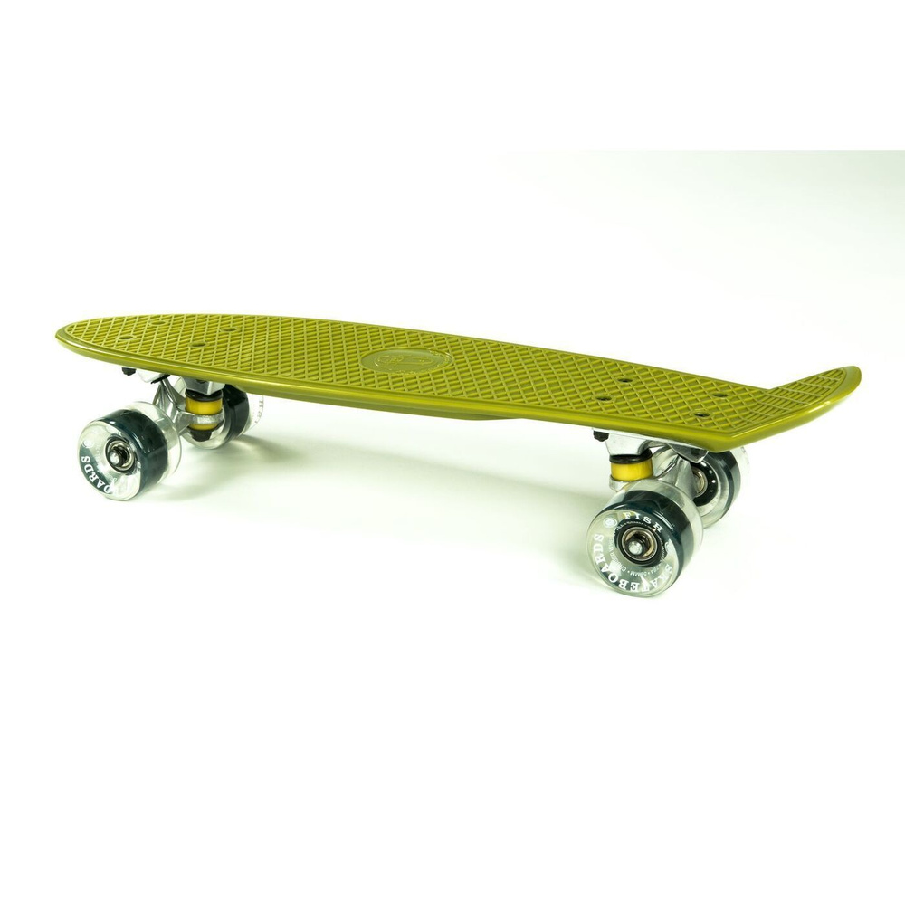 Скейтборд Fish Skateboards 22" хаки/LED/светятся колеса/пенниборд/круизер/56 см  #1