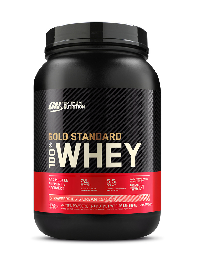 Сывороточный протеин Optimum Nutrition Gold Standard 100% Whey 899 гр Клубника со сливками  #1