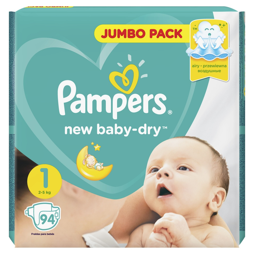 Подгузники Pampers New Baby-Dry, 2-5 кг, размер 1, 94 шт #1