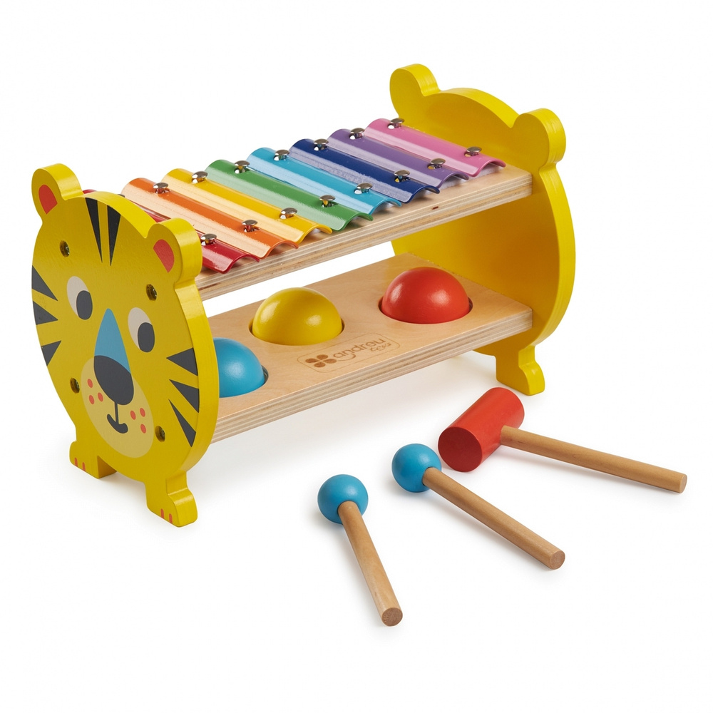 Ксилофон и стучалка "Тигр" 2 в 1, развивающая деревянная игрушка для детей от 1 года, детский музыкальный #1