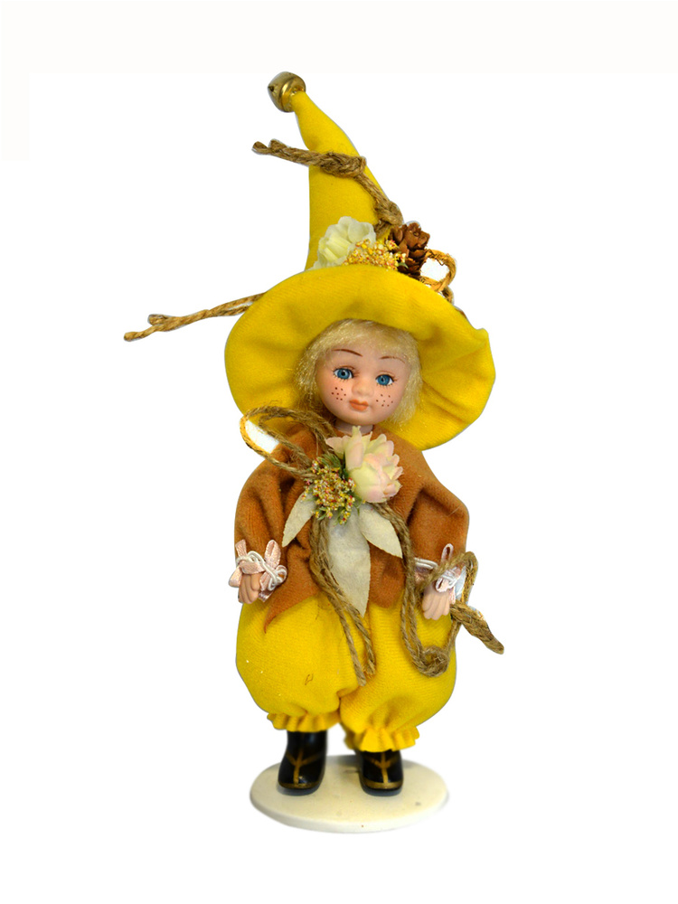 Кукла декоративная керамическая эльфик в желтом мальчик  #1