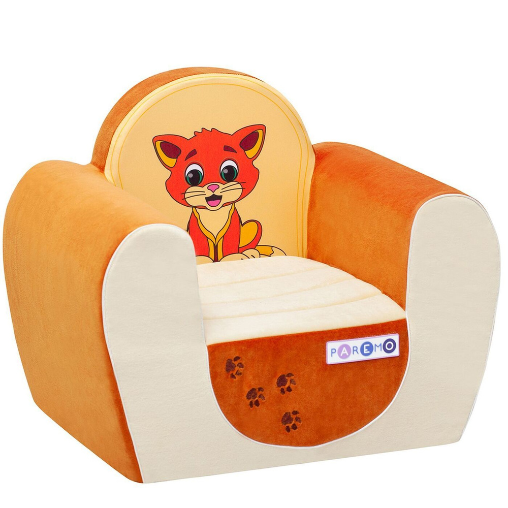 Бескаркасное (мягкое) детское кресло "Котенок", цв. Бежевый+Оранжевый  #1