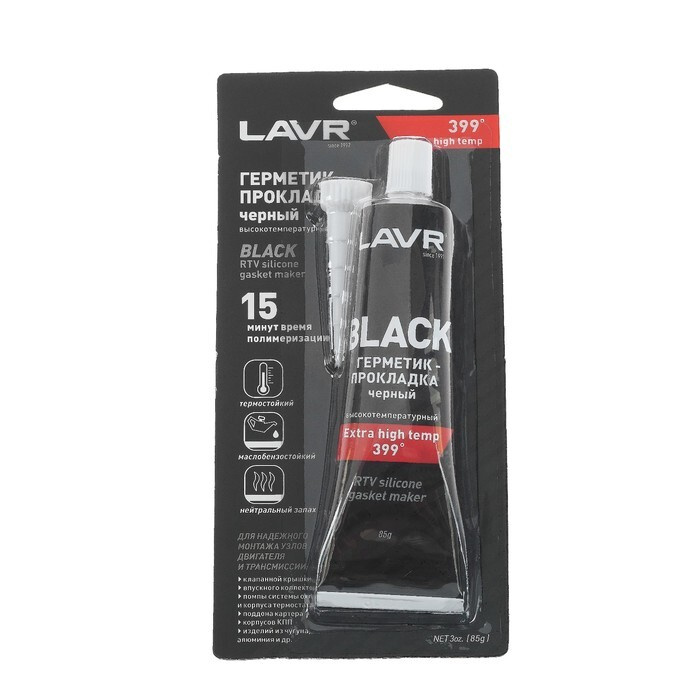 Герметик-прокладка BLACK LAVR RTV, чёрный, высокотемпературный, силиконовый, 85 г, Ln1738  #1