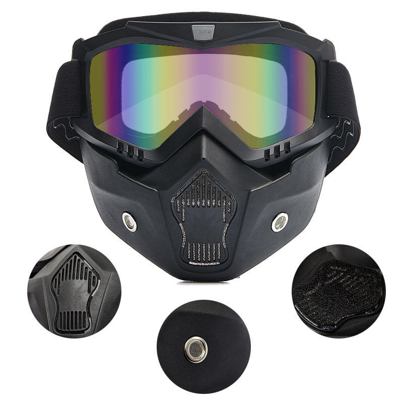 Очки маска GXT с защитой лица для мотокросса, снегохода, эндуро, ATV, сноуборда (маска), черные, цветная #1
