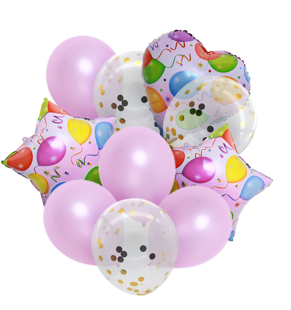 Набор из воздушных шаров из фольги и латекса с конфетти 10 штук "Праздник для девочки"  #1