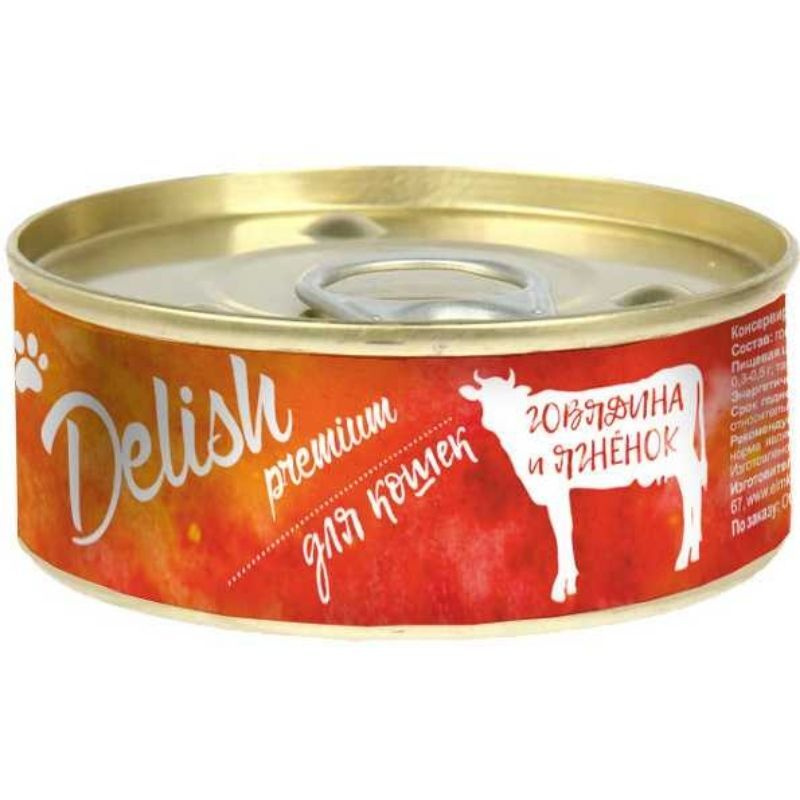 Корм консервированный влажный для кошек Delish premium (говядина, ягненок), 3 штуки по 100 гр  #1