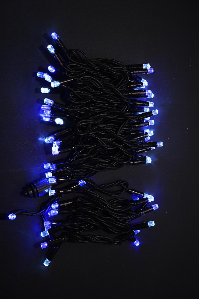 Гирлянда Нить, 220В, шнур черного цвета, 100 LED синий+белый холодный IP44, China Dans, артикул 20178006 #1