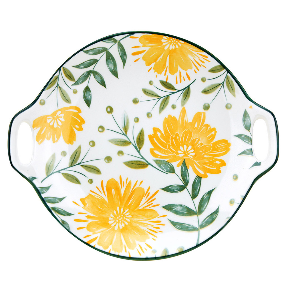 Домашняя мода Блюдо, 1 шт, Фарфор Желтые цветы, диаметр 23.7 см  #1