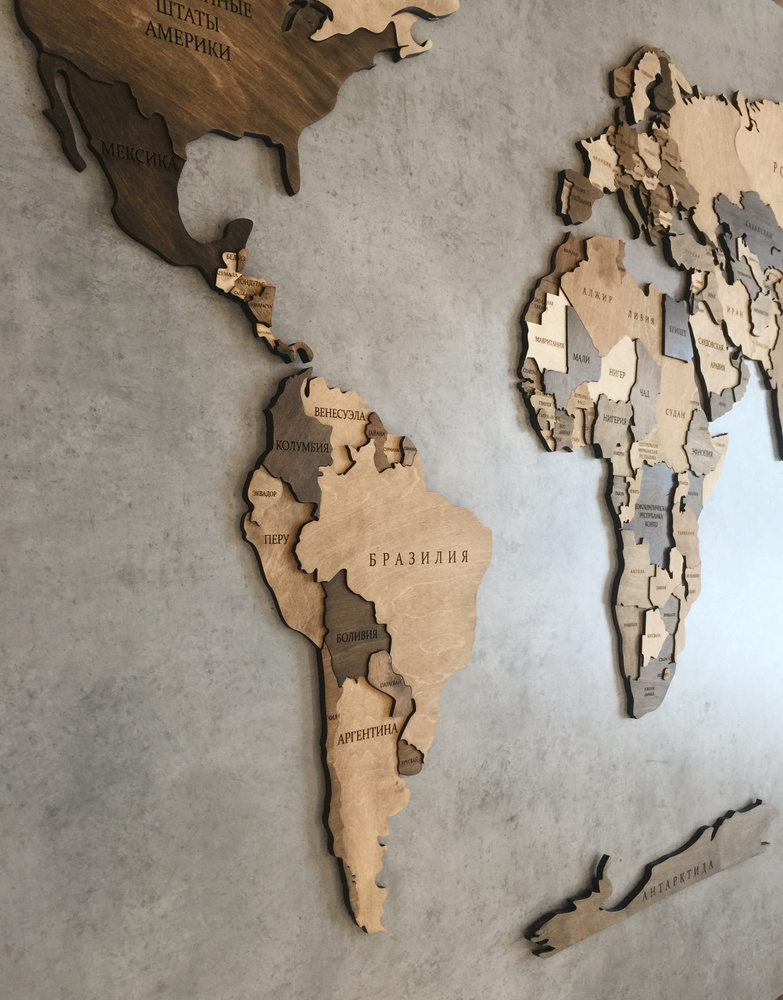 Деревянная карта мира на стену | 3D Classic