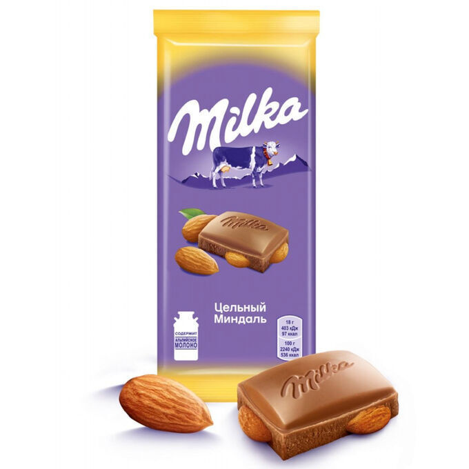 Шоколад "Milka" Молочный с цельным Миндалем, 85 г, 3 шт. #1