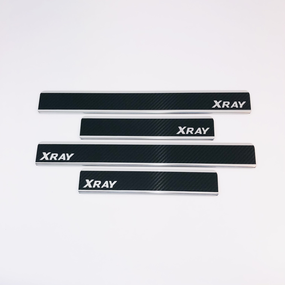 Накладки на пороги Lada Xray (Лада ИКС-РЕЙ) 2016-н.в. нерж.сталь + КАРБОН комплект 4 шт.  #1